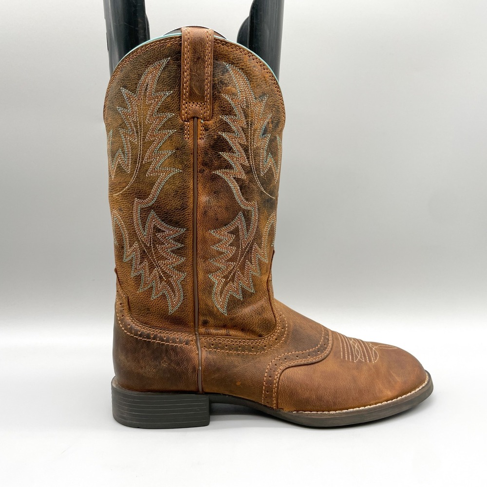 Ariat Womens 9B Heritage Stockman Sassy Western Boots Brown Leather Rodeo Rustic